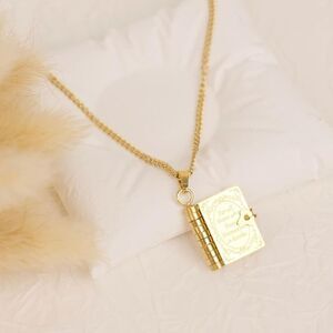 SALE 18k Stamped Gold Filled Elegant Book Lover Pendant Necklace
